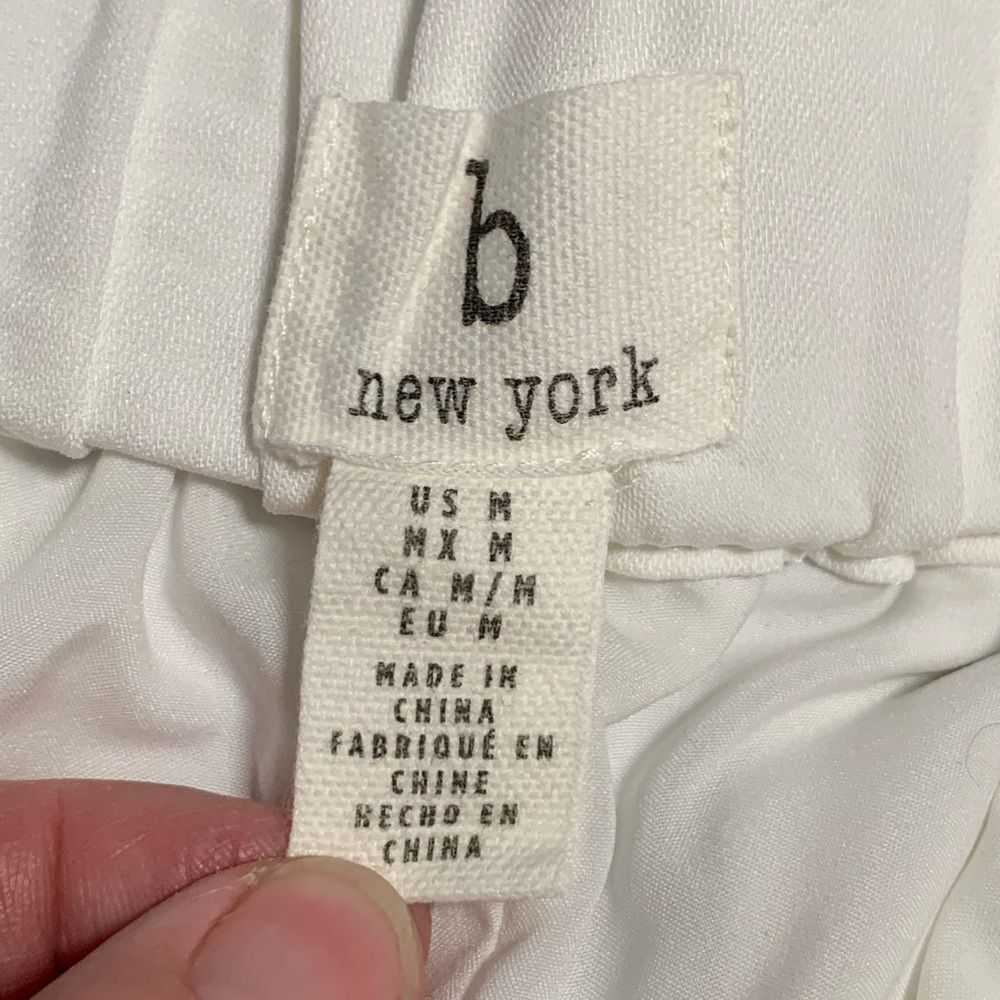 B New York Women Cream Textured Wide Leg Belted Pants Medium Off White Boho Flaw - Picture 8 of 12